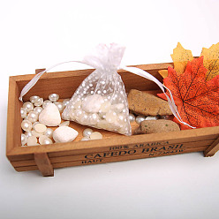 Белый Прямоугольные сумки из органзы с кулиской и принтом, полька точка рисунок, белые, 10x7.5 см