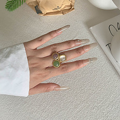 Смешанные камни Натуральный аметист, натуральный зеленый авантюрин и натуральный кристаллический кварц 304 кольца из нержавеющей стали, овальные, золотые, внутренний диаметр: регулируемый