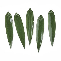 Dark Green Plastic Big Pendants, Leaf, Dark Green, 58x11x2mm, Hole: 1mm