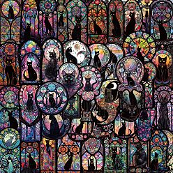 Черный 50 шт. готические ПВХ самоклеящиеся наклейки с рисунком черного кота, Водонепроницаемые наклейки на Хэллоуин для детского творчества, бутылка, декор багажа, чёрные, 73.9x41.7 мм