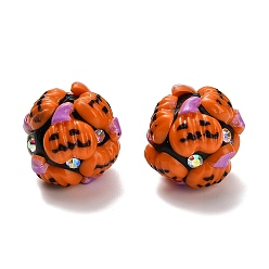 Тыква Бусины из полимерной глины со стразами и смолой на тему Хэллоуина, для самодельных украшений и украшений для ручек, тыква, 17~18x17~20x17~20 мм, отверстие : 2 мм