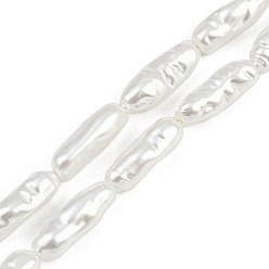 Белый Гальванические стеклянные бусины, имитации жемчуга, самородки, белые, 20~22x8~8.5 мм, отверстие : 1.2 мм, около 19 шт / нитка, 15.75'' (40 см)