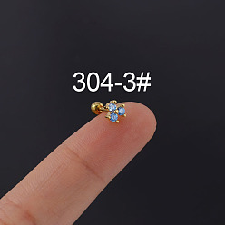 Светло-Голубой Латунные кубические цирконии светло-голубые серьги-клеверы в форме хряща, 316l штифты из нержавеющей стали, золотые, 4.8 мм, штифты : 6x0.8 мм