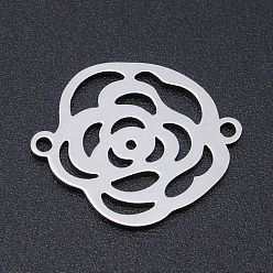 Stainless Steel Color Non-Tarnish 201 Stainless Steel Links connectors, Laser Cut Links, Flower, Stainless Steel Color, 19x15.5x1mm, Hole: 1.4mm