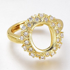 Golden Adjustable Brass Micro Pave Clear Cubic Zirconia Finger Ring Components, 4 Claw Prong Ring Settings, Long-Lasting Plated, Flower, Golden, US Size 5 1/4, Inner Diameter: 15.9mm, Tray: 12x10mm