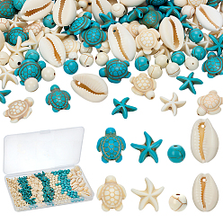 (52) Непрозрачная лаванда Наборы для самостоятельного изготовления украшений на морскую тематику, включая бусины из искусственной бирюзы и говлита в форме черепахи и морской звезды, подвески из ракушек каури, разноцветные