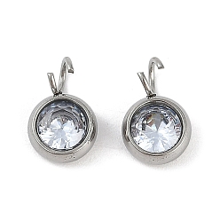 Белый 304 подвески из микро-паве из нержавеющей стали с фианитами, цвет нержавеющей стали, круглый шарм, белые, 10.5x6.5x4 мм, отверстие : 2.5 мм