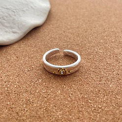 Серебро Латунные кольца-манжеты с микропаве из прозрачных кубических цирконий, плоско-круглые, серебряные, внутренний диаметр: 15~20 мм