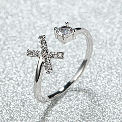 Letter X Манжеты из латуни с микро паве кубический цирконий для женщин, открытые кольца, платина, Письмо X, внутренний диаметр: 16~19 мм