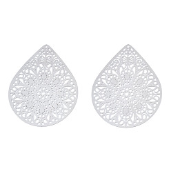 Нержавеющая Сталь Цвет Не тускнеющие 201 филигранные подвески из нержавеющей стали, гравированные металлические украшения, падение с цветком, цвет нержавеющей стали, 48~49x39x0.3 мм, отверстие : 1 мм