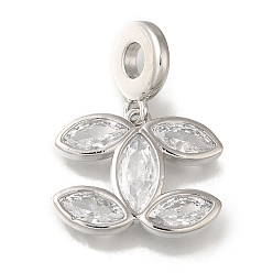 Платина Стойка в виде листа, латунь, микро паве, прозрачный кулон с кубическим цирконием, без свинца и без кадмия, долговечный, платина, 19.5x16x3 мм, отверстие : 4 мм