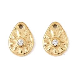 Настоящее золото 14K 304 прелести нержавеющей стали, со стразами, очарование слезы, реальный 14 k позолоченный, 12.5x9.5x3.5 мм, отверстие : 1.3 мм
