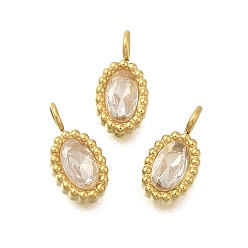 Oval 304 подвески из микро-паве из нержавеющей стали с фианитами, золотые, овальные, 10x5x2 мм, отверстие : 1.8 мм