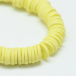 Champagne Yellow Handmade Polymer Clay Bead Strands, Heishi Beads, Disc/Flat Round, Champagne Yellow, 6x0.5~1mm, Hole: 2mm, about 320~447pcs/strand, 15.74 inch~16.92 inch