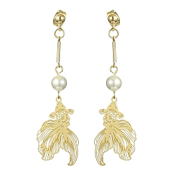 Золотой 201 серьги-гвоздики с филигранной золотой рыбкой из нержавеющей стали, с 304 штифтов из нержавеющей стали, золотые, 58x16 мм