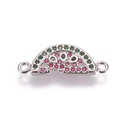 Platinum Brass Micro Pave Cubic Zirconia Links, Cadmium Free & Lead Free, Watermelon, Colorful, Platinum, 19x7x2mm, Hole: 1.5mm