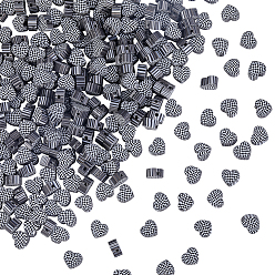 Черный 300 бусины из полимерной глины ручной работы., сердце с тартаном, чёрные, 9x10x4.5 мм, отверстие : 2 мм