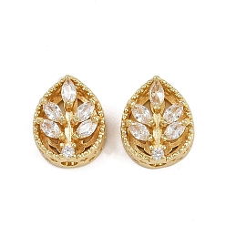 Прозрачный Многожильные звенья из латуни с паве из кубического циркония, долговечный, лист, золотые, прозрачные, 12x10x6 мм, отверстие : 2 мм