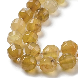 Gold Natural Agate Beads Strands, Faceted Bicone Barrel Drum Beads, with Seed Beads, Dyed, Gold, 12x11mm, Hole: 1.2mm, about 27pcs/strand, 14.49 inch(36.8cm)