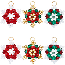 (52) Непрозрачная лаванда 12шт. 3 стили подвесок в виде снежинок из стеклянного бисера, со стеклянными и 304 нержавеющими кольцами для прыжков, реальный 18 k позолоченный, граненые, разноцветные, 18x16x8~9.5 мм, отверстие : 3 мм, 4 шт / стиль
