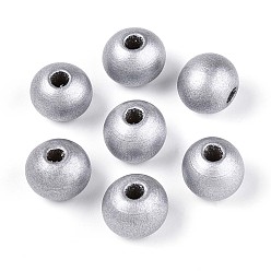 Серебро Круглые бусины из натурального дерева схима, окрашенные распылением, серебряные, 11.8~12.5x11 мм, отверстие : 2.5~3 мм