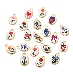 Mixed Shapes Латунные подвески с принтом, овальные амулеты, долговечный, реальный 18 k позолоченный, разнообразные, 20.5x13.5x3 мм, отверстие : 3x2 мм