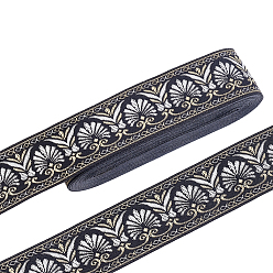 Black Ethnic Style Polyester Ribbons, Jacquard Ribbon, Garment Accessories, Black, 1-1/4 inch(33mm), about 10.00 Yards(9.14m)/pc