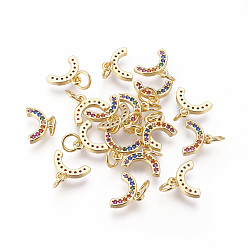 Золотой Латунные микро проложить кубического циркония прелести, подкова, красочный, золотые, 7.5x10x1.5 мм, отверстие : 3~3.5 мм