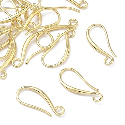 Настоящее золото 18K Латунные крючки для сережек, с петлей, плоская ушная проволока, реальный 18 k позолоченный, 20x9x2 мм, отверстие : 2 мм