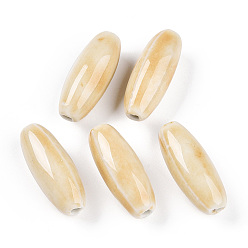 Папайя Оранжевый Фарфоровые бусины ручной работы, фантазии античного стекла фарфора, овальные, papayawhip, 30~32x12~13.5 мм, отверстие : 2~3.5 мм