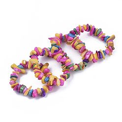 Colorful Freshwater Shell Beaded Stretch Bracelets, Dyed, Chip, Colorful, 1-3/4 inch(4.5cm)
