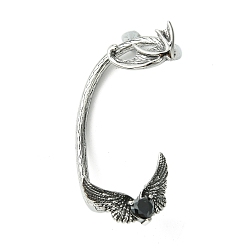 Black 316 Surgical Stainless Steel Cuff Earrings, with Glass, Heart with Wing, Right, Black, 52.5x28.5mm