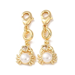 Кремово-белый Подвески из латуни с инкрустацией из прозрачных кубических цирконий и искусственного жемчуга ABS., с застежкой омар, стойки покрытие, долговечный, без кадмия и без свинца, золотые, кремово-белые, 35 мм