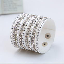 Белый 9-рядные браслеты из замшевого шнура, страз и сплавных заклепок, браслеты с защелкой для женщин и девочек, белые, 7-7/8 дюйм (20 см)