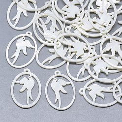 Морская Ракушка Подвески из пресноводных оболочек, овал с резной птицей, цвет морской раковины, 28x20x1.5 мм, отверстие : 1.2 мм