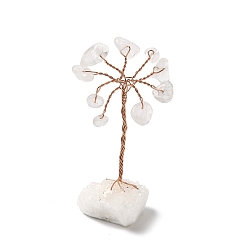 Хрусталь Кристаллы натурального кварца украшения дерево жизни, основа из драгоценного камня с медной проволокой, фен-шуй энергетический камень подарок для домашнего офиса украшение рабочего стола, 23~24x22x55~61 мм