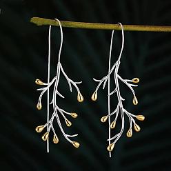 Platinum & Golden Alloy Dangle Earrings for Women, Branch, Platinum & Golden, 70mm