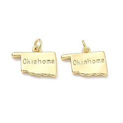 Настоящее золото 18K Латунные подвески, самородки со словом okiahome charms, долговечный, стойки покрытие, без свинца и без кадмия, реальный 18 k позолоченный, 13.5x17x2.5 мм, Перейти кольцо: 5x1 мм, 3 мм внутренним диаметром