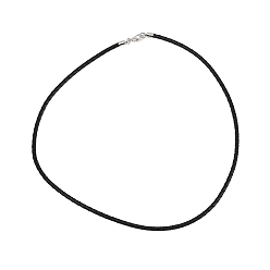 Черный Плетеные кожаные шнуры для изготовления ожерелий, латуни с застежками омаров, чёрные, 18.1 дюйм, 3 мм