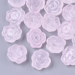Pink Transparent Spray Painted Glass Beads, Flower, Pink, 13.5x12.5x5.5mm, Hole: 1.2mm