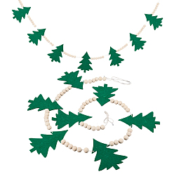 Рождественская елка Рождественские фетровые подвесные баннеры флаги, с деревянных бусин, для праздничных украшений, рождественская елка, 1310.64 мм, новогодние елки: 100x140 мм