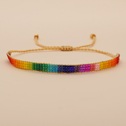 Разноцветный Богемные стеклянные бисерные регулируемые браслеты, плетеные браслеты из нейлоновых нитей для женщин и мужчин, колонка, красочный, регулируемый