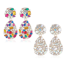 (52) Непрозрачная лаванда 2 пары 2 цвета серьги-гвоздики в форме капли со стразами, длинные серьги-подвески из легкого золотого сплава для женщин, разноцветные, 67 мм, штифты : 0.6 мм, 1 пара / цвет