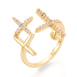 Настоящее золото 18K Крестообразные латунные микропаве кубические цирконии чашки колец оправы, регулируемые настройки колец для полупросверленных бусин, без кадмия, без никеля и без свинца, реальный 18 k позолоченный, 21~22.5 мм, внутренний диаметр: 18 мм, штифты : 0.8 мм