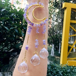 Аметист Металлические подвески со стеклянными украшениями, с аметистом, луна и слеза, 210~230 мм