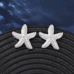 Платина Серьги-гвоздики из латуни в форме морской звезды, долговечный, стойки покрытие, без свинца и без кадмия, платина, 24.5x24 мм