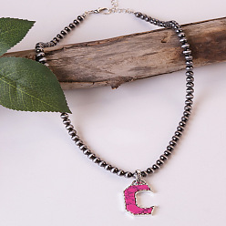 Letter C Ожерелья из круглых пластиковых бусин с инициалом из окрашенной синтетической бирюзы CCB для женщин, темно-розовыми, буква С, 18.90 дюйм (48 см)