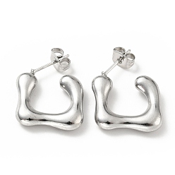 Нержавеющая Сталь Цвет Квадратные серьги-гвоздики, не тускнеющие, 304 серьги-кольца из нержавеющей стали для женщин, цвет нержавеющей стали, 24x17x4 мм, штифты : 0.8 мм