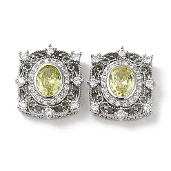 Желтый Латунные микро проложить кубического циркония бусы, без кадмия, без никеля и без свинца, платина, прямоугольник с овальным рисунком, желтые, 18.5x16x5 мм, отверстие : 1 мм