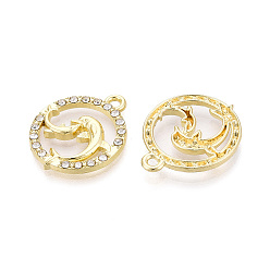 Light Gold Подвески из сплава и страза, кольцо и подвески в виде дельфинов, золотой свет, 22x18x2 мм, отверстие : 1.8 мм